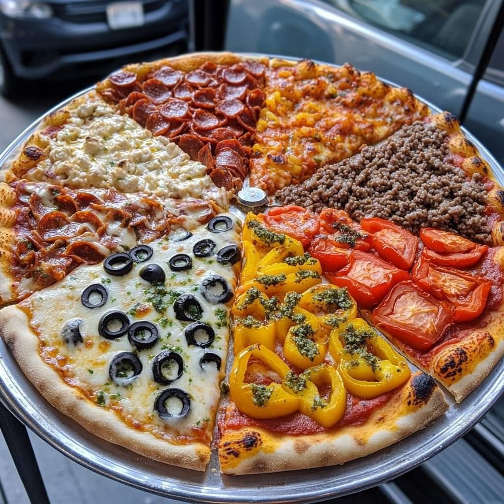 Fresh colorful pizza with mixed vegetable toppings.