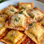 Cheese ravioli served in marinara sauce with parmesan and basil.